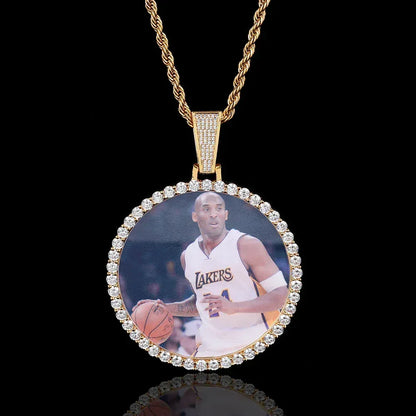 Custom Round Photo Pendant Necklace with Zircon Stones for Men and Women | Caratix Jewelry - CaratixJewelry