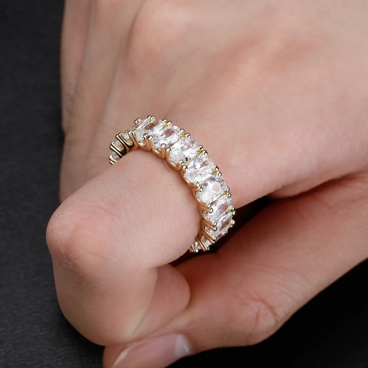 Unisex Iced Out Oval Stone Ring | Big Oval Zirconia Hip Hop Band | Caratix