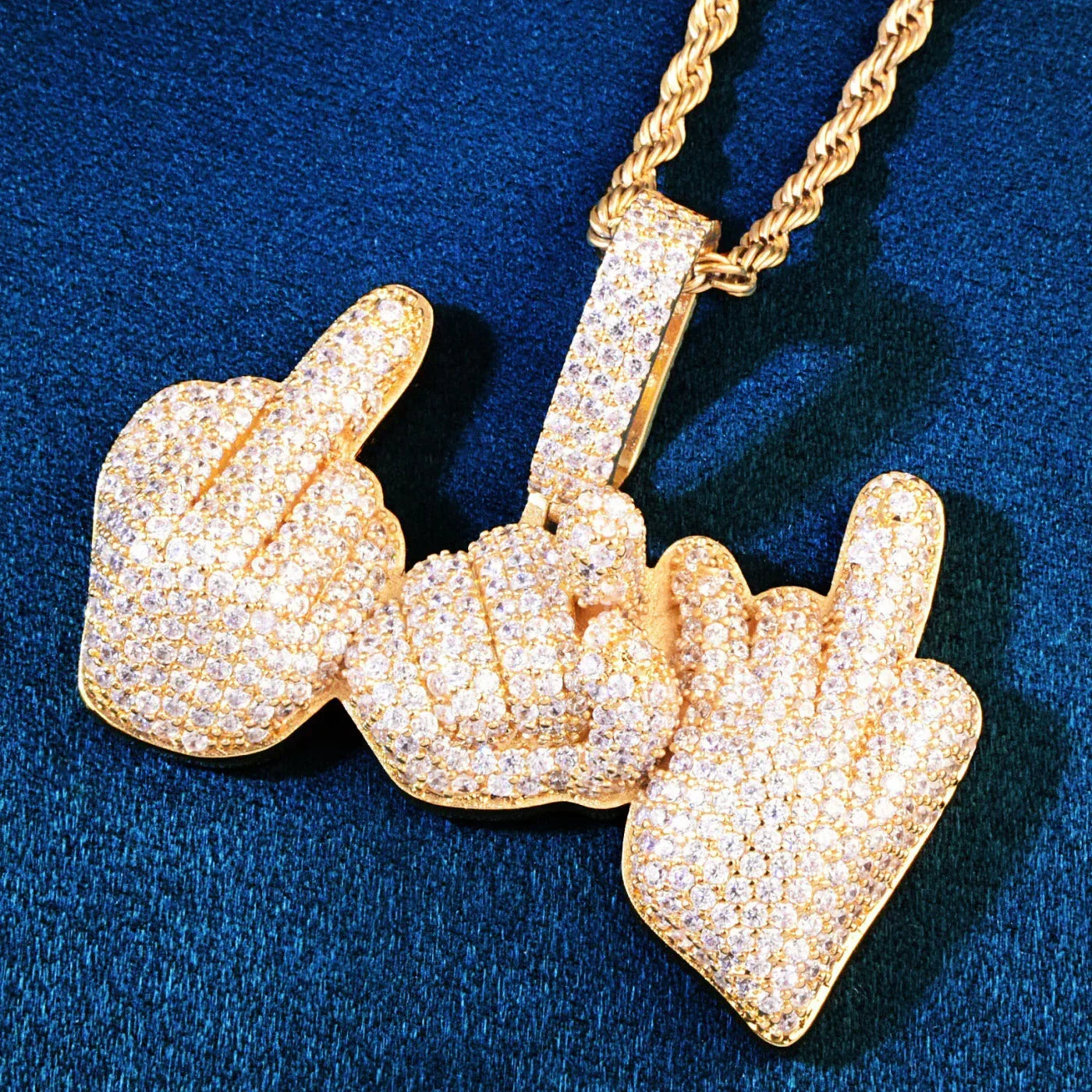 Hand Gesture Pendant Necklace | CZ Iced Out Hip Hop Rapper Streetwear Jewelry - CaratixJewelry