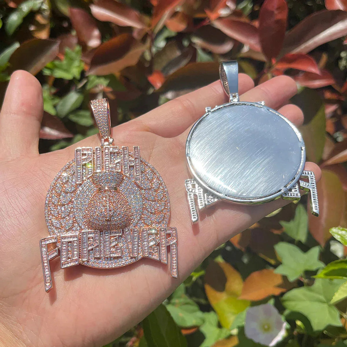 Iced Out "Rich Forever" Pendant | Men's Real Copper CZ Necklace - CaratixJewelry