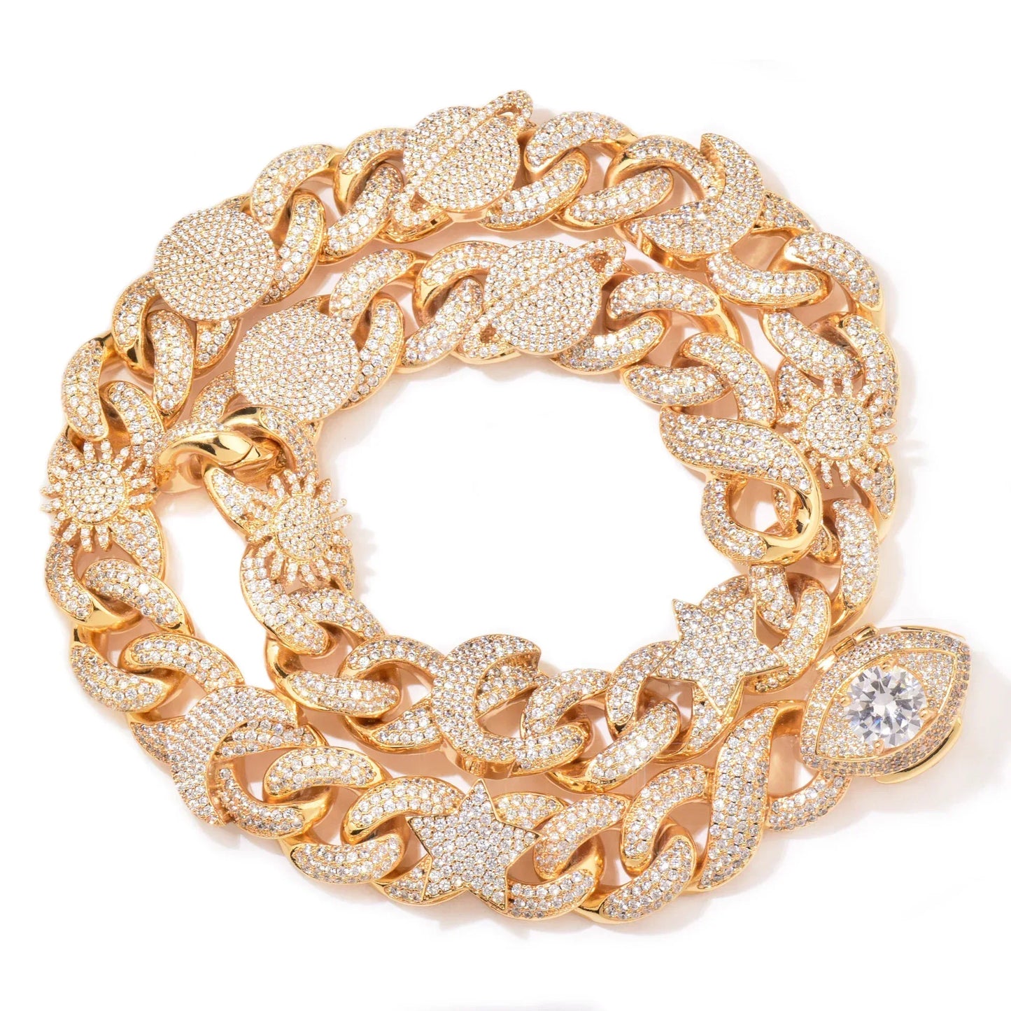 Star Moon Eye Clasp Cuban Chain Necklace with Copper & Zircon | Hip Hop Jewelry | Caratix Jewelry - CaratixJewelry