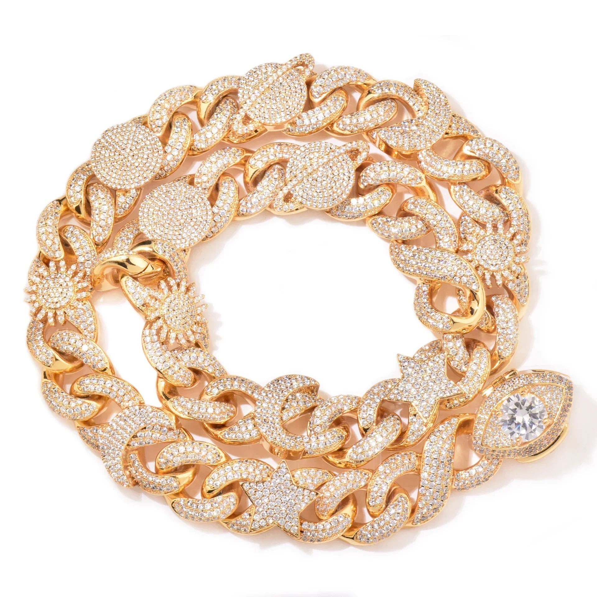 Star Moon Eye Clasp Cuban Chain Necklace with Copper & Zircon | Hip Hop Jewelry | Caratix Jewelry - CaratixJewelry