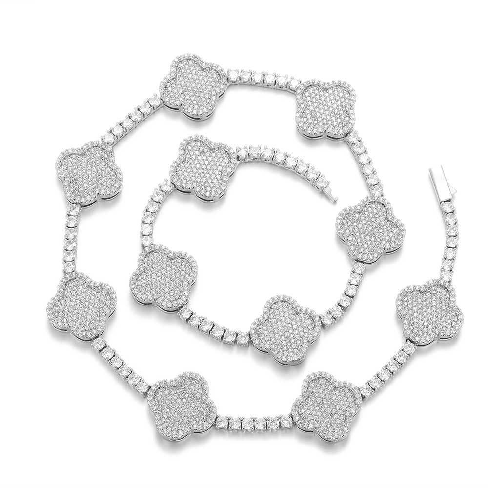 Men's Spring Clasp Clover Tennis Chain | 5mm Iced Out Zircon Necklace | Premium Gold Chain Rapper Style | Caratix - CaratixJewelry