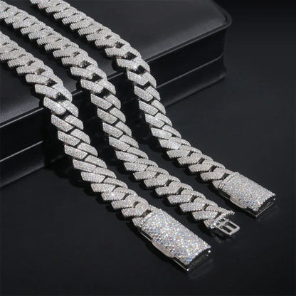 15mm Quad-Row Moissanite Cuban Link Necklace | S925 Silver Iced Out Hip Hop Chain - CaratixJewelry