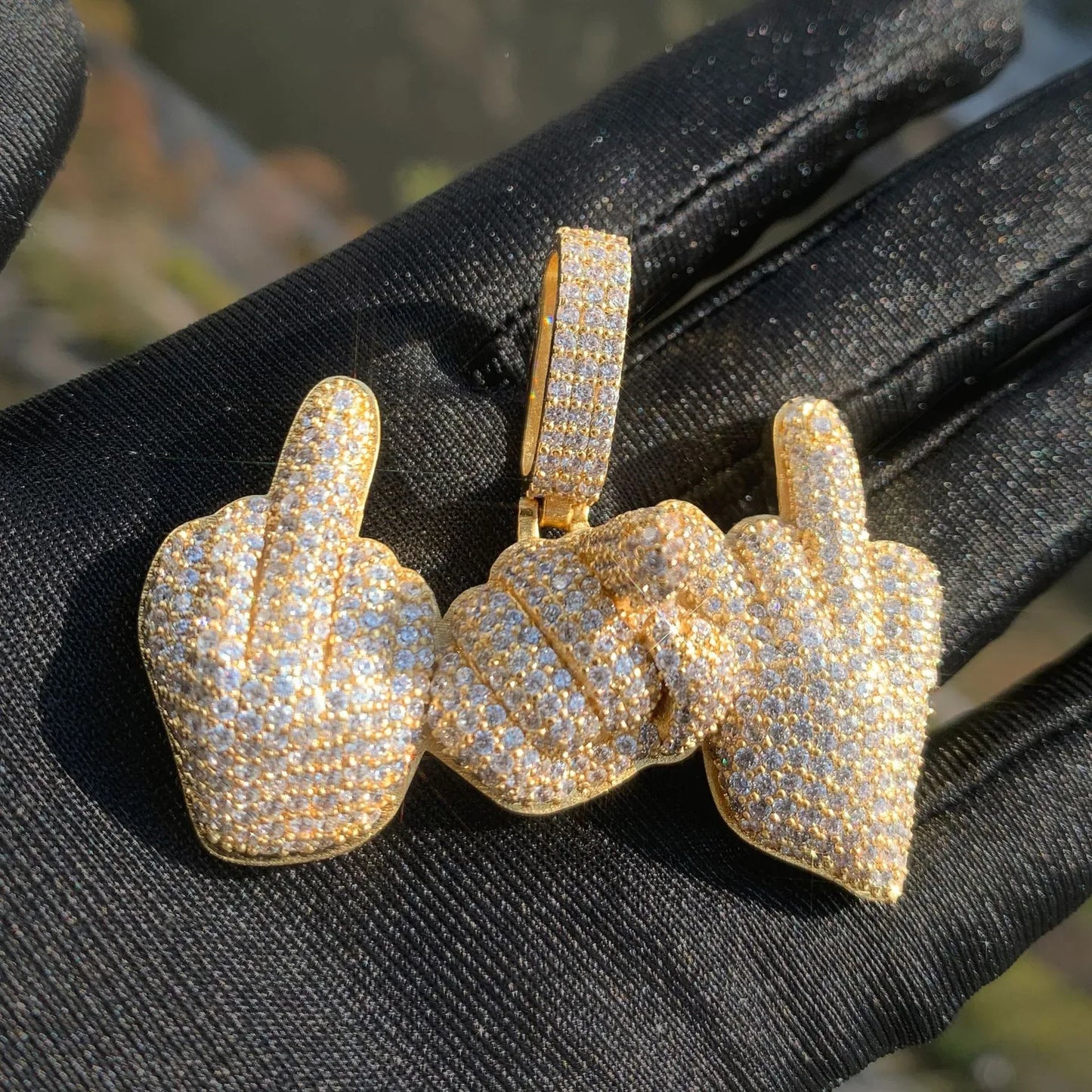 Hand Gesture Pendant Necklace | CZ Iced Out Hip Hop Rapper Streetwear Jewelry - CaratixJewelry