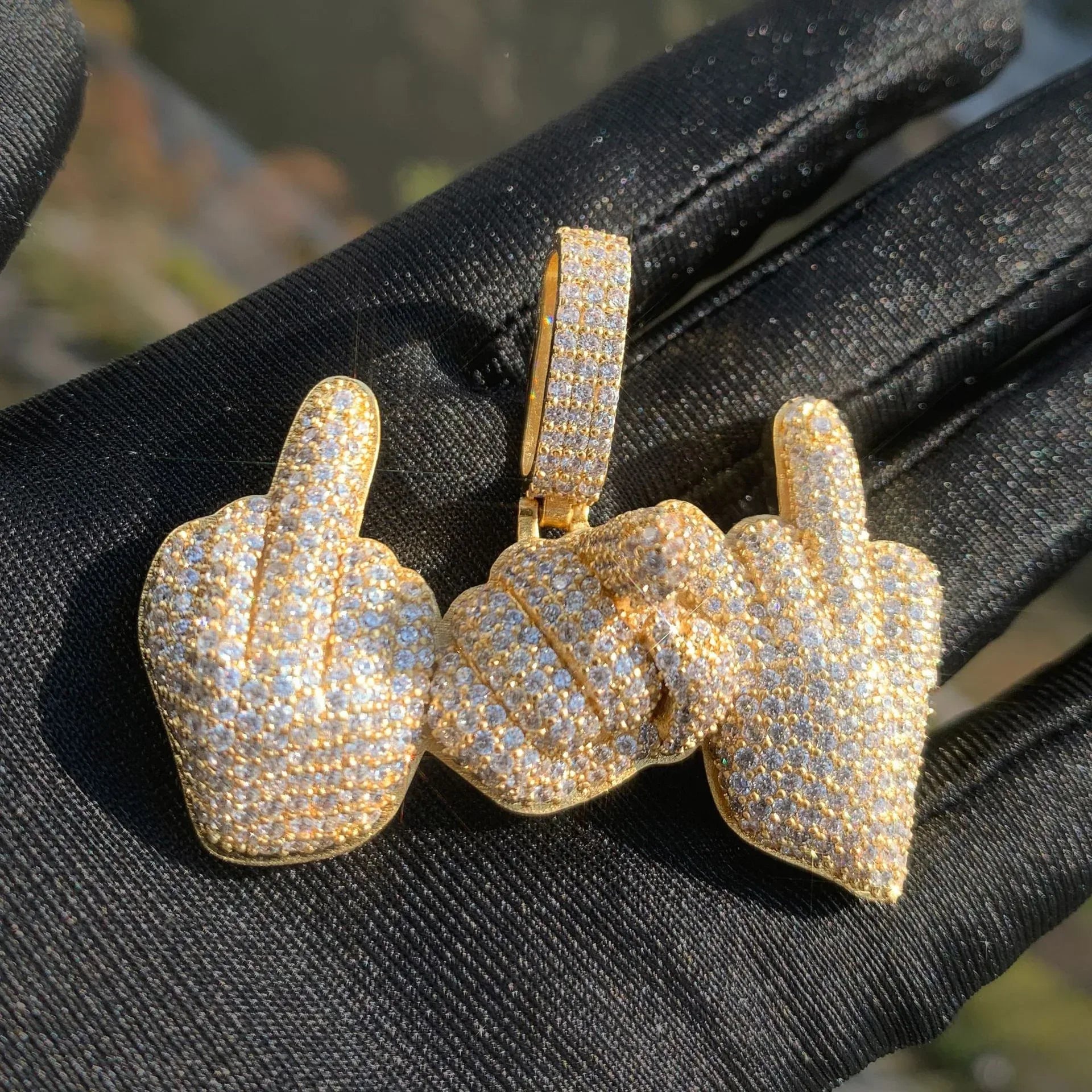 Hand Gesture Pendant Necklace | CZ Iced Out Hip Hop Rapper Streetwear Jewelry - CaratixJewelry