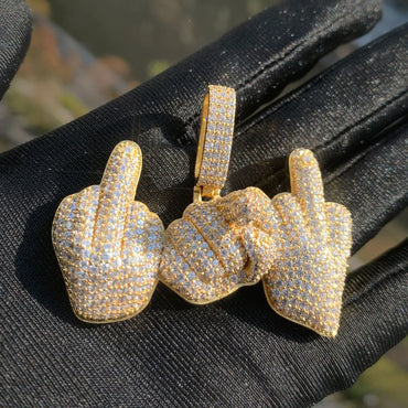 Hand Gesture Pendant Necklace | CZ Iced Out Hip Hop Rapper Streetwear Jewelry - CaratixJewelry