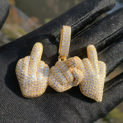Hand Gesture Pendant Necklace | CZ Iced Out Hip Hop Rapper Streetwear Jewelry - CaratixJewelry