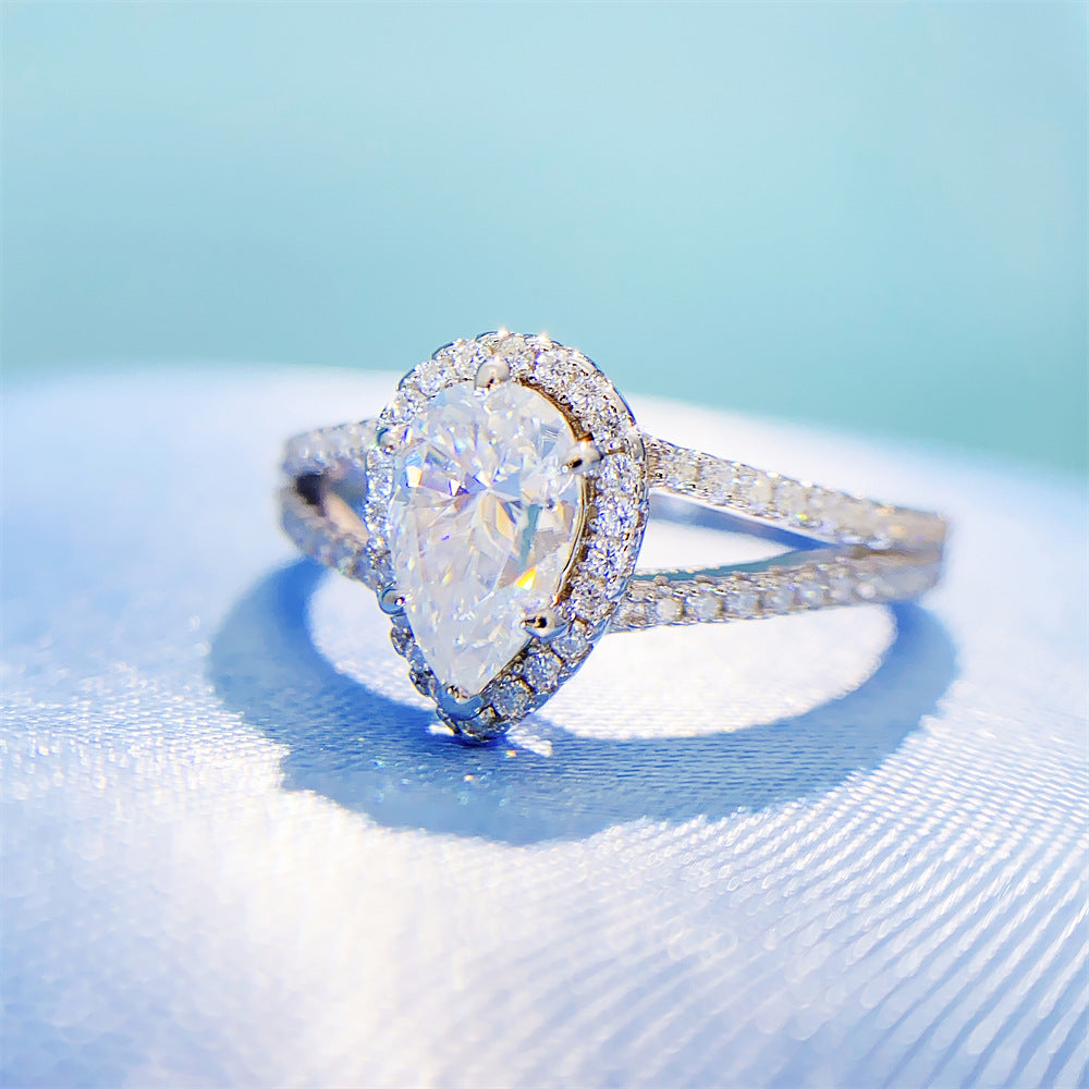 1 Carat Pear Cut Moissanite Ring | S925 Sterling Silver Teardrop Ring | Caratix