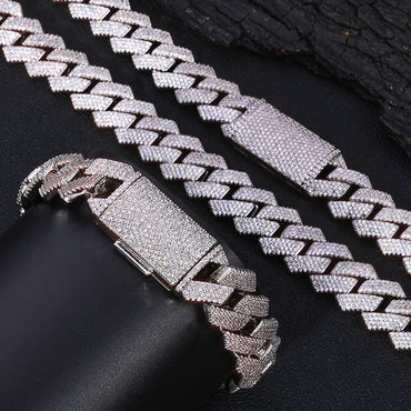 15mm Iced Out Cut Cuban Chain Necklace Quad Row Zircon - CaratixJewelry
