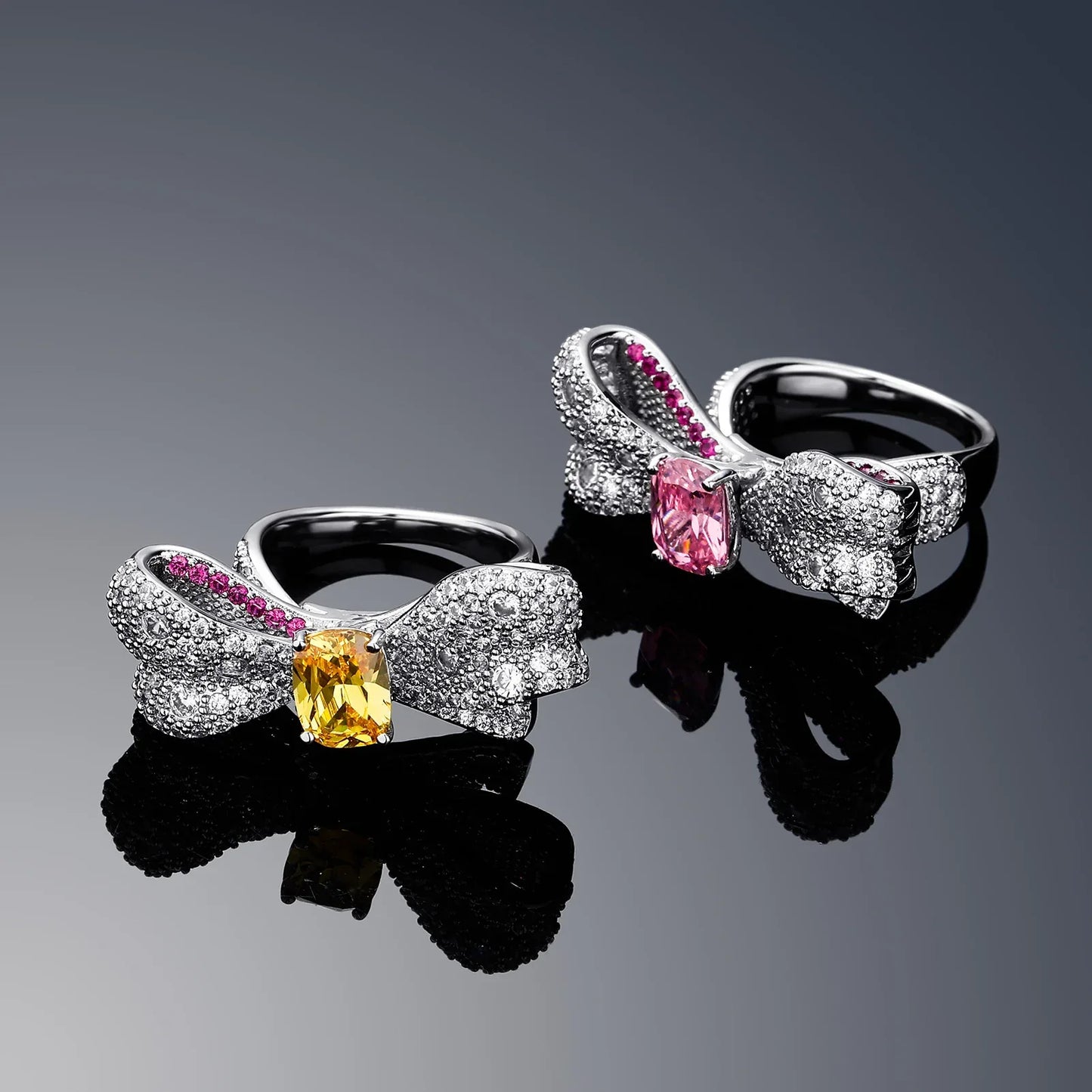 Colorful Gemstone Bow-knot Ring | Iced Out Rainbow Band | Caratix