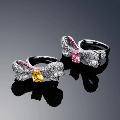 Colorful Gemstone Bow-knot Ring | Iced Out Rainbow Band | Caratix