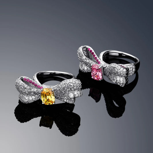 Colorful Gemstone Bow-knot Ring | Iced Out Rainbow Band | Caratix