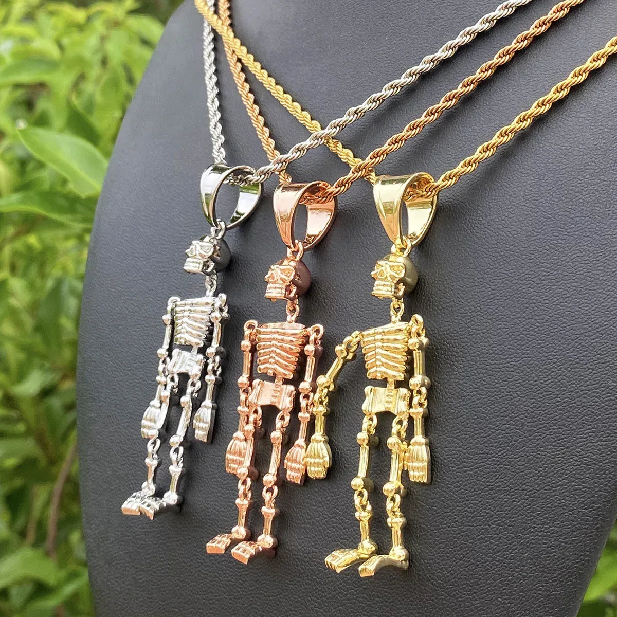 Dark Gothic Skeleton Pendant | Men's Real Copper Skull Necklace - CaratixJewelry