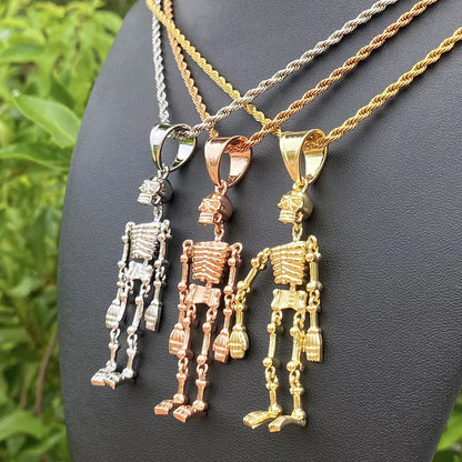 Dark Gothic Skeleton Pendant | Men's Real Copper Skull Necklace - CaratixJewelry