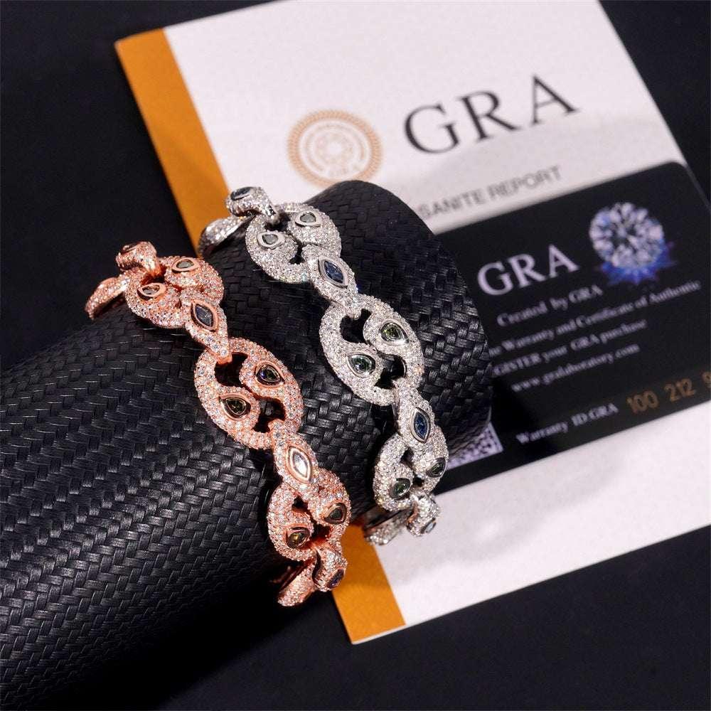 15mm Moissanite Eye Cuban Link Bracelet | S925 Silver Hip Hop Jewelry - CaratixJewelry