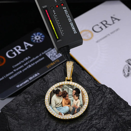 36mm Men's S925 Silver Moissanite Pendant | Custom Photo Circle Medallion | Caratix