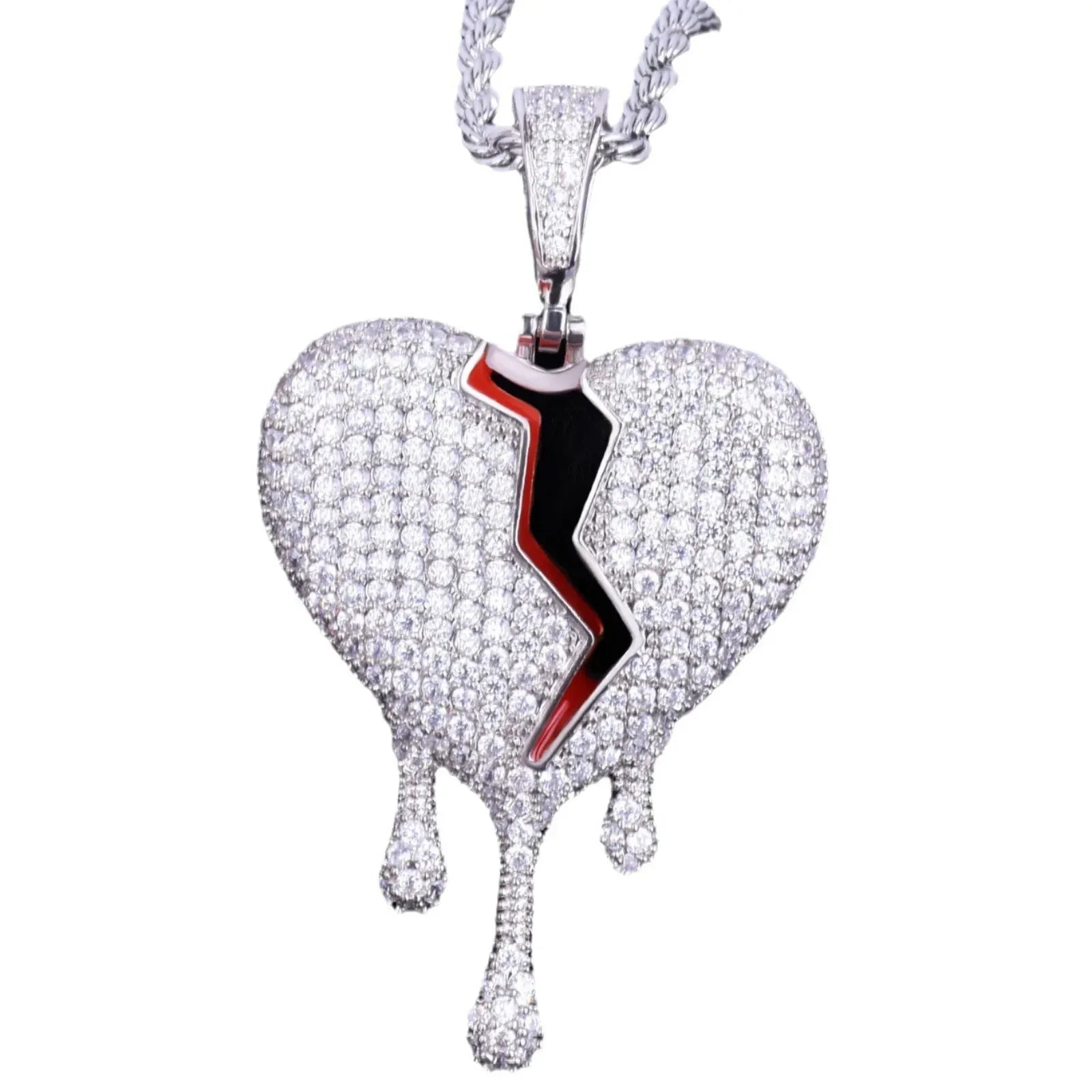 Luxury Iced Out Broken Heart & Teardrop Pendant | Unisex Hip Hop Bleeding Heart Necklace | Premium Copper CZ Jewelry | Street Luxe Bling | Caratix - CaratixJewelry