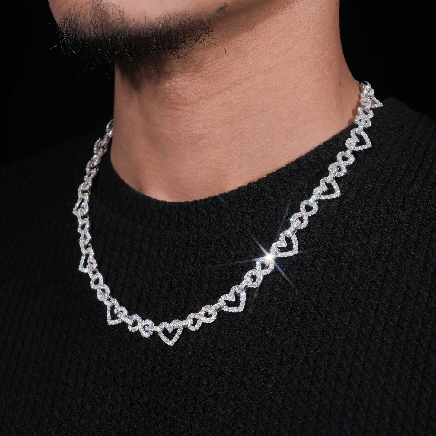 8.5mm S925 Silver Infinity Heart Moissanite Chain | Figure 8 Heart Link | Caratix