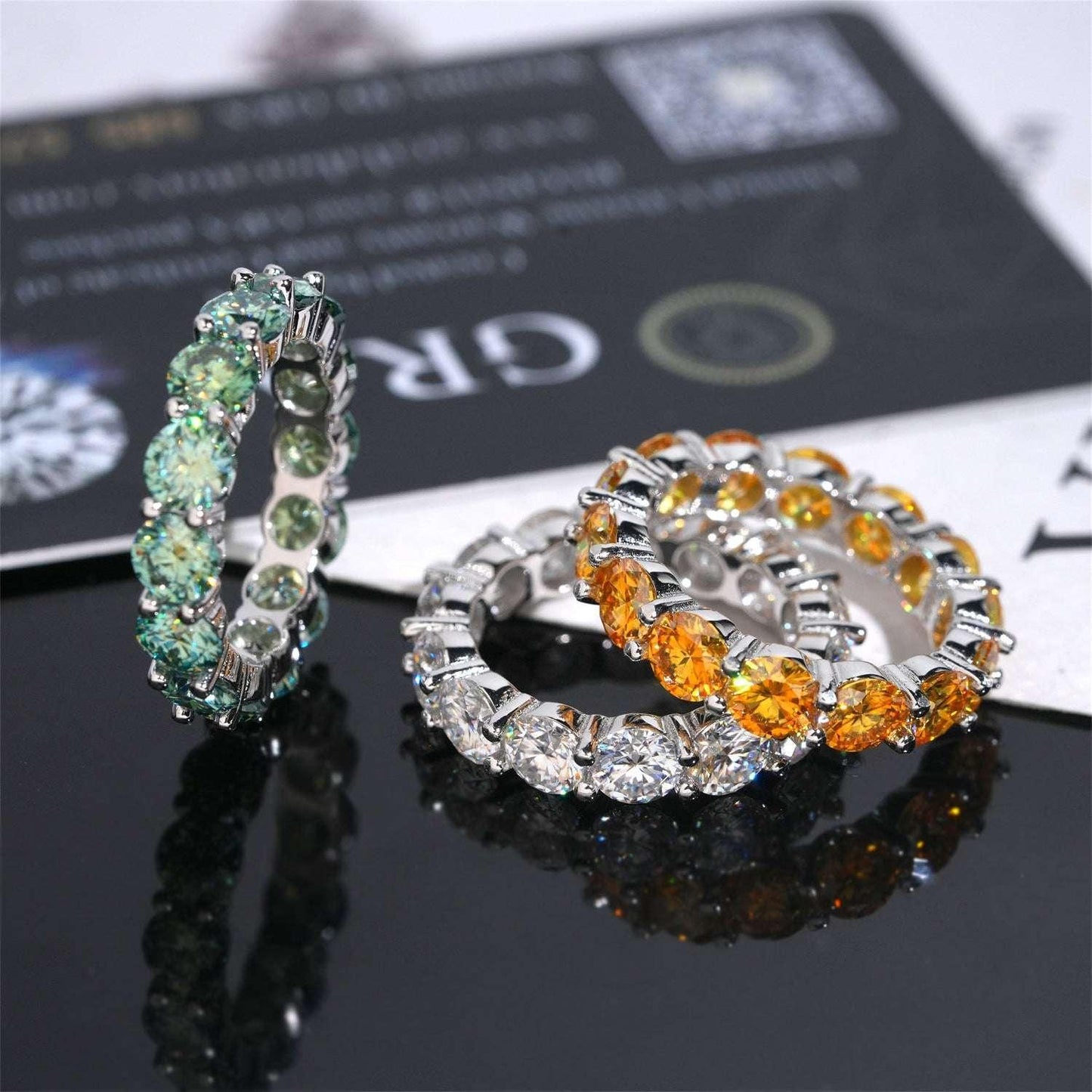 5mm Colored Moissanite Band Ring | S925 Silver Unisex Iced Out Hip Hop Jewelry - CaratixJewelry