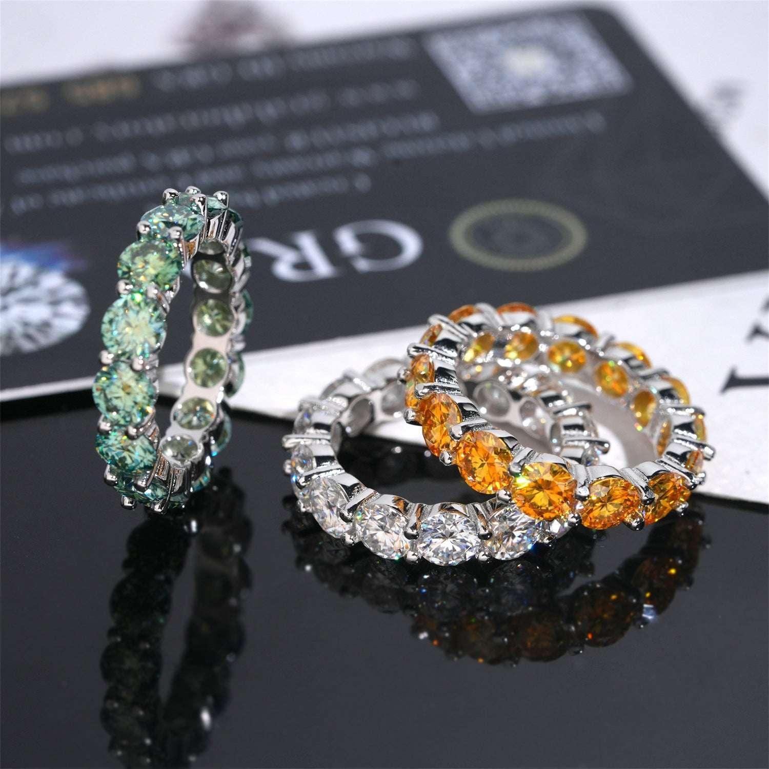 5mm Colored Moissanite Band Ring | S925 Silver Unisex Iced Out Hip Hop Jewelry - CaratixJewelry