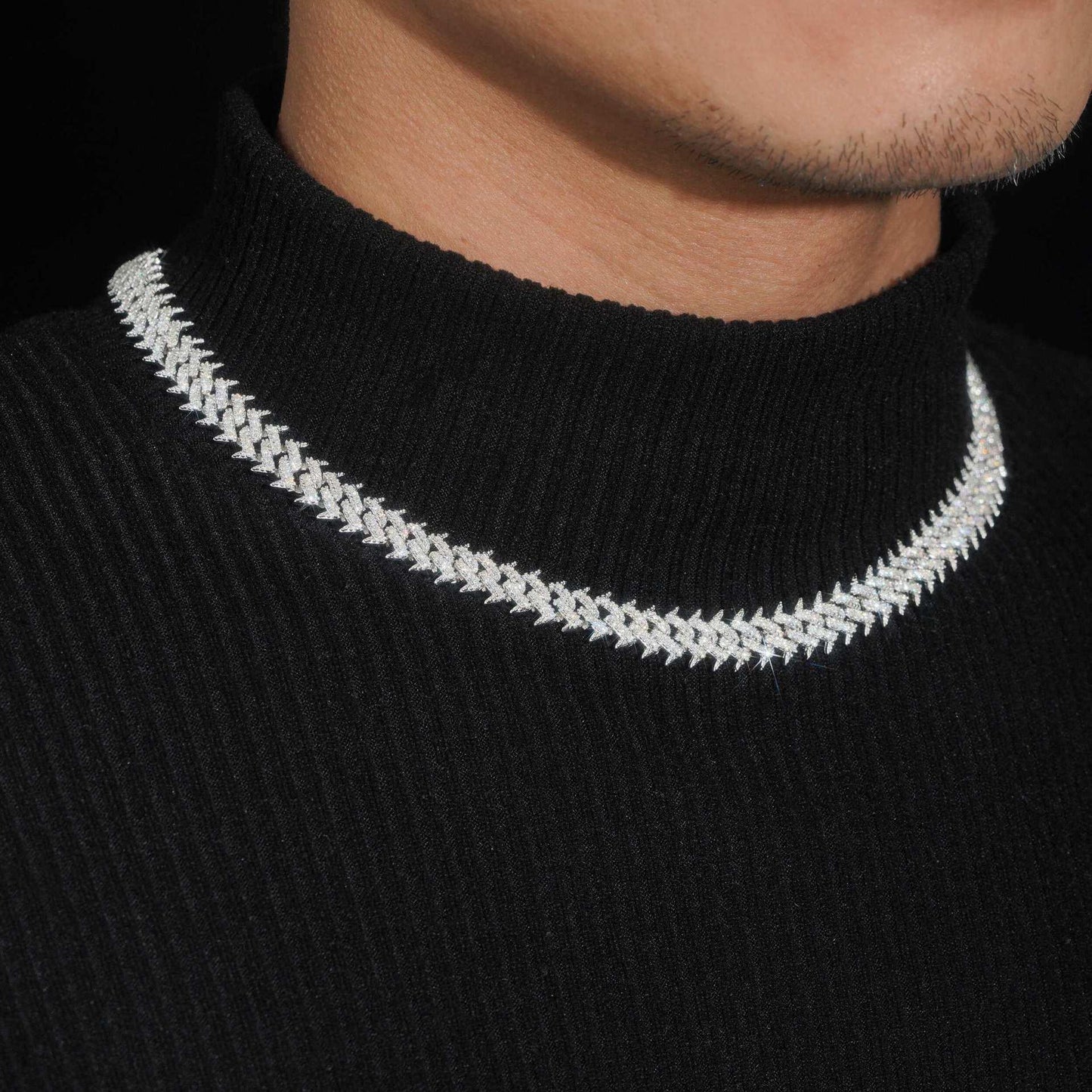 10mm D-Shape Moissanite Cuban Link Necklace | S925 Silver Men’s Hip Hop Chain - CaratixJewelry