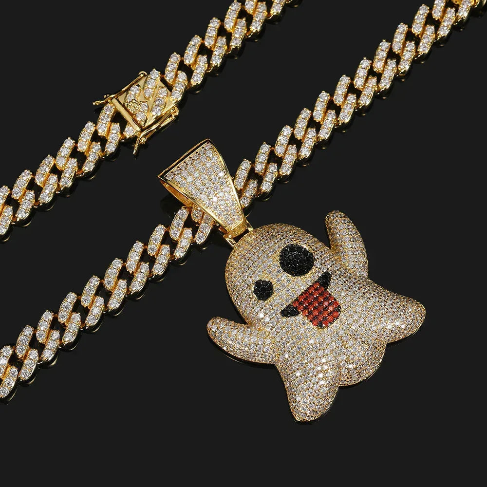 Large Tongue Out Ghost Pendant Necklace with Micro-Pave Zircon for Men | Caratix Jewelry - CaratixJewelry