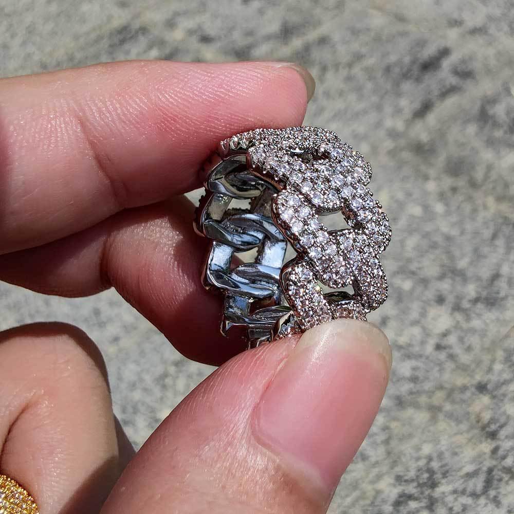 11mm -Shaped Cuban Zircon Ring with Copper Setting for Men | Trendy Hip Hop Jewelry | Caratix Jewelry - CaratixJewelry
