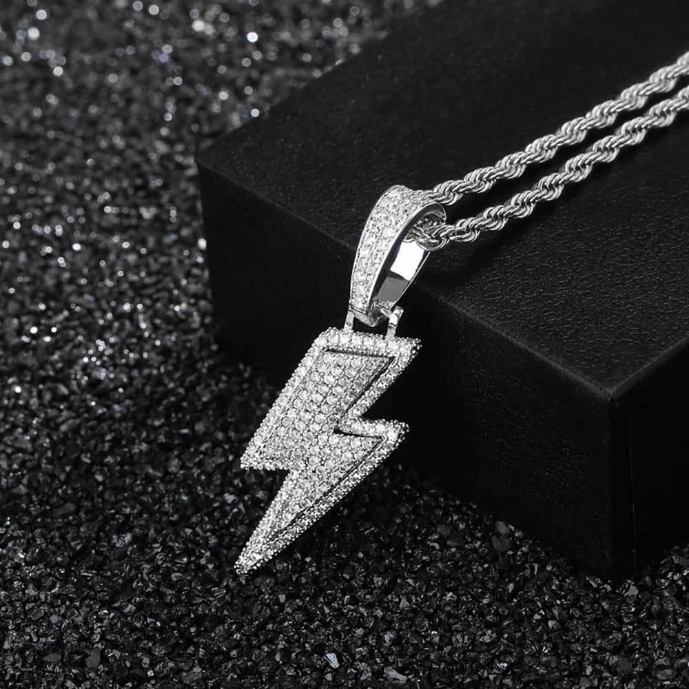 Custom Lightning Bolt Pendant Necklace with Zircon Stones for Men | Caratix Jewelry - CaratixJewelry