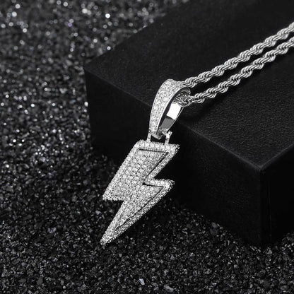 Custom Lightning Bolt Pendant Necklace with Zircon Stones for Men | Caratix Jewelry - CaratixJewelry