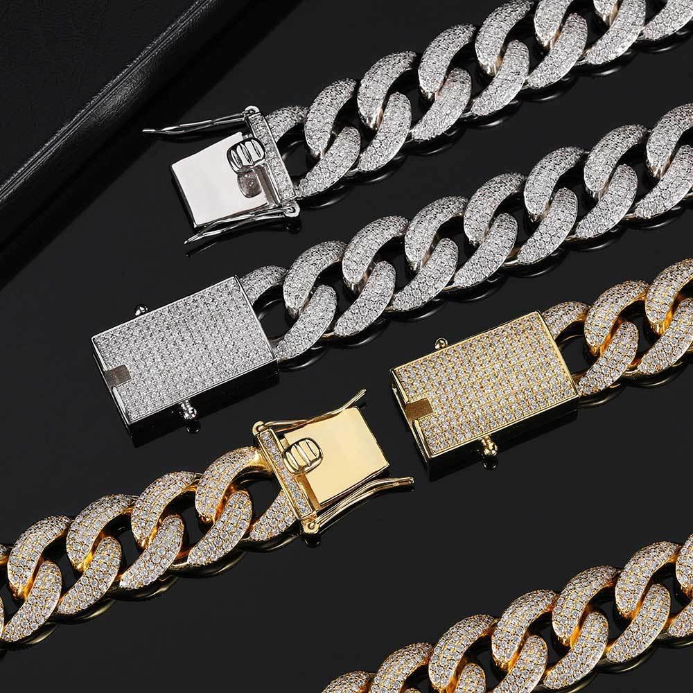 18mm Triple Row Iced Out Cuban Chain Micro Pave Zircon Necklace - CaratixJewelry