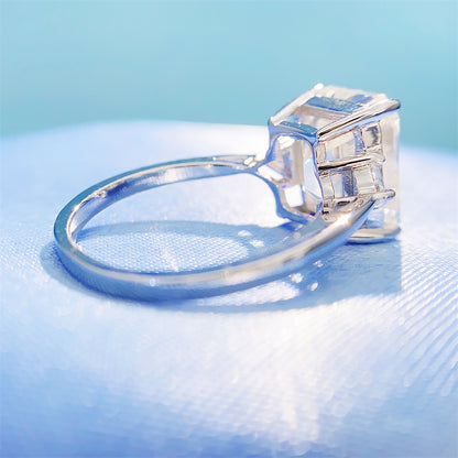 2026 Summer New S925 Silver 5ct Emerald Cut Moissanite Ring | Massive 9x11mm D VVS1 | Caratix