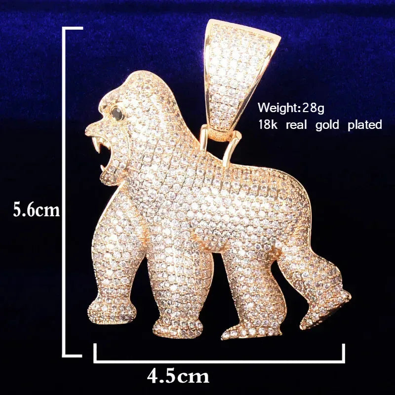Iced Out "Alpha Ape" Gorilla Pendant | Men's Real Copper CZ Necklace - CaratixJewelry