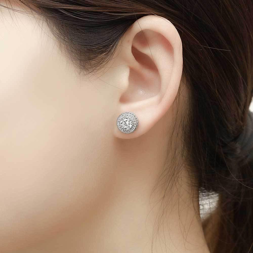 Round Full Zircon Stud Earrings with 925 Silver Pin for Men | High-End Hip Hop Jewelry | Caratix Jewelry - CaratixJewelry