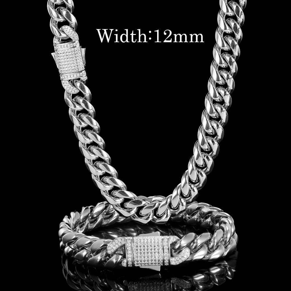 Custom Stainless Steel Cuban Chain Necklace with Zircon Stones & Spring Clasp for Men | Caratix Jewelry - CaratixJewelry