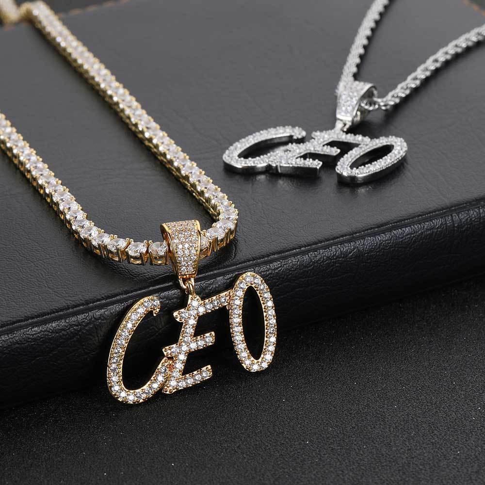 DIY Calligraphy Letter and Number Pendant Necklace with Micro-Pave Zircon for Men and Women | Caratix Jewelry - CaratixJewelry