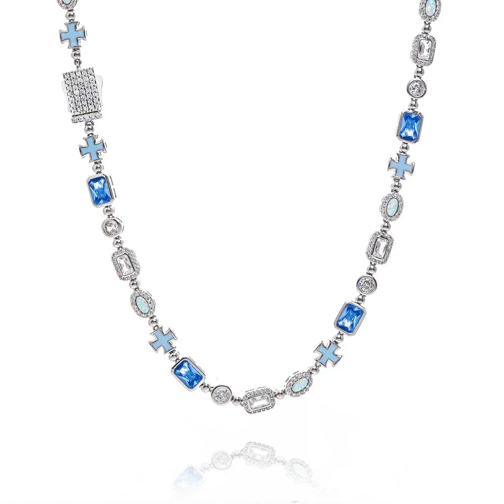 Custom 6mm Opal & Color Gemstone Necklace | Enamel Cross Hip Hop Jewelry | Caratix - CaratixJewelry