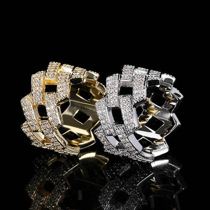 14mm -Shaped Cuban Ring with Double Row Zircon Stones and 18K Gold Plating for Men | Trendy Hip Hop Jewelry | Caratix Jewelry - CaratixJewelry