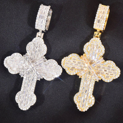 Iced Out Step-Cut Cross Pendant Necklace – Hip Hop Mixed CZ - CaratixJewelry