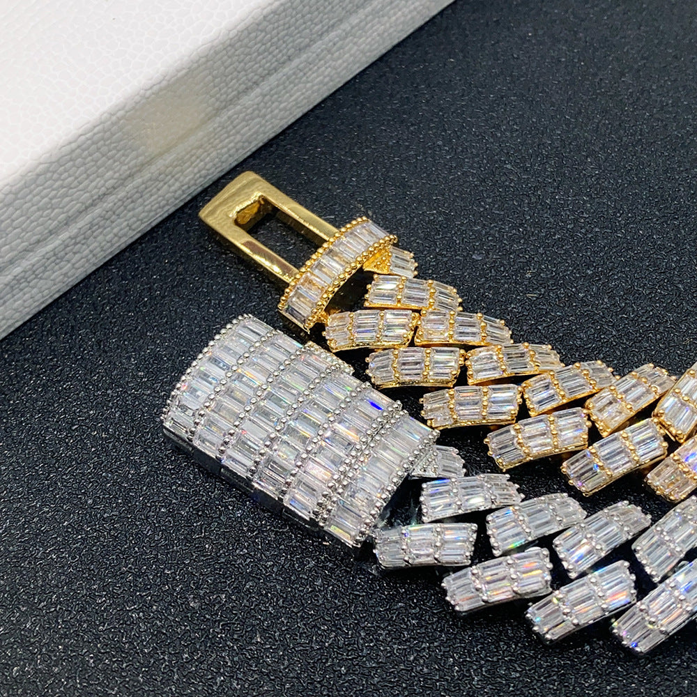 18mm Triple Row Moissanite Cuban Link Chain | Baguette & Round Cut Mix | Caratix