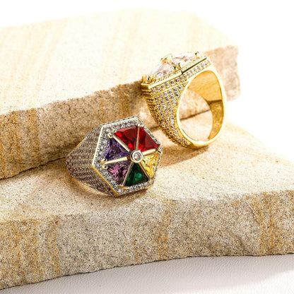 Candy Colored Hexagon Ring | Colorful Zirconia Windmill Band | Caratix