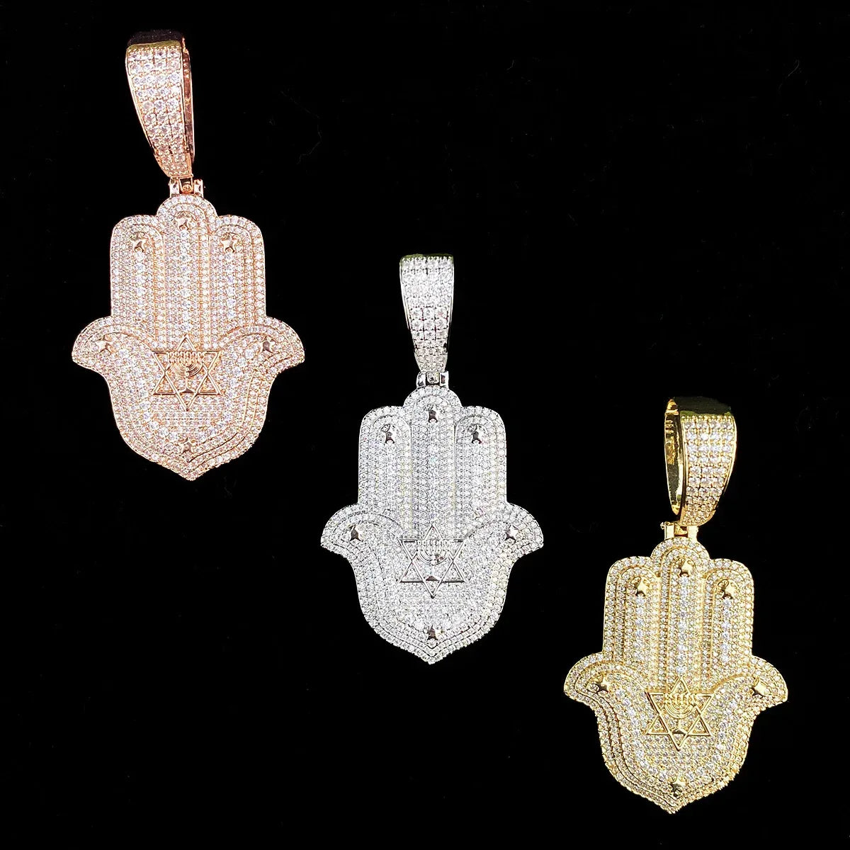 Iced Out Hand & Star Pendant | Unisex Real Copper CZ "Lucky Charm" Necklace - CaratixJewelry