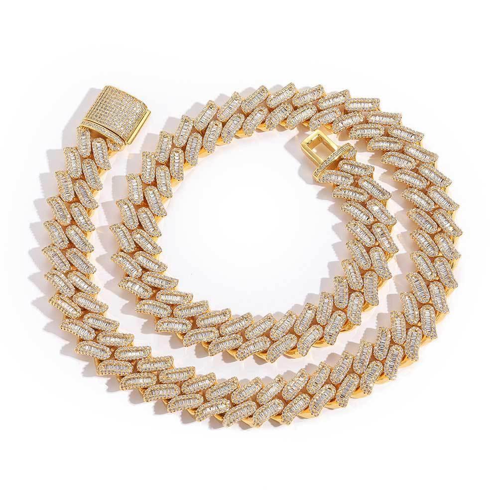 15mm Thorn Cuban Chain Mixed Set T-Cut Zircon Gold Plated - CaratixJewelry