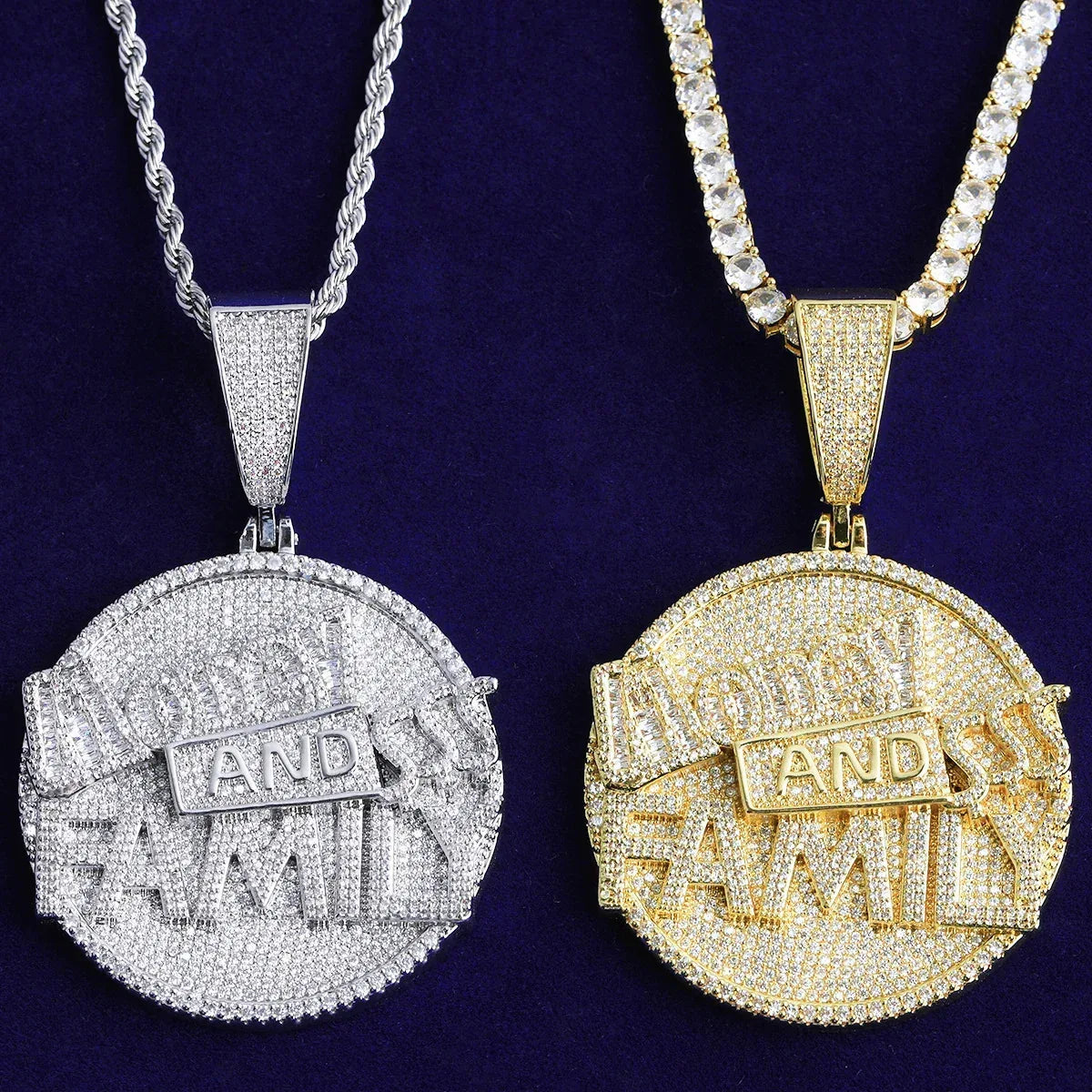 Iced Out "Money and Family" Pendant | Men's Real Copper CZ Necklace - CaratixJewelry