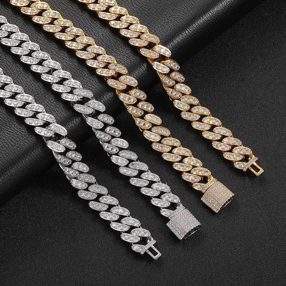 12mm Iced Out Cuban Chain Necklace Single Row Zircon - CaratixJewelry