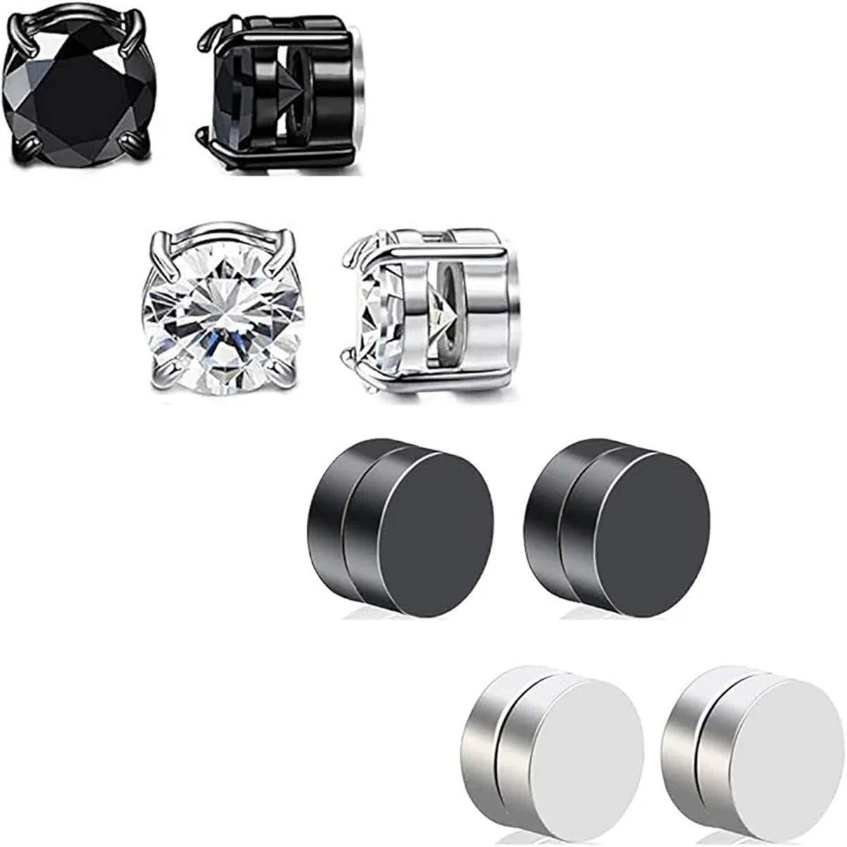 6mm & 8mm Magnetic Zircon Studs - 4-Prong Stainless Steel