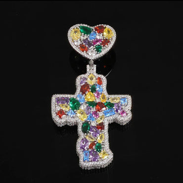 Iced Out Colorful Zircon Cross Pendant Necklace Hip Hop Jewelry for Men | Caratix Jewelry - CaratixJewelry