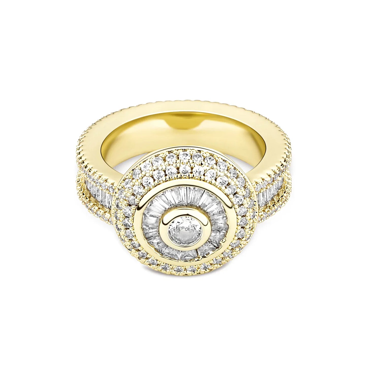 Multi-Cut Round & Baguette Hip Hop Ring | Iced Out Mosaic Band | Caratix