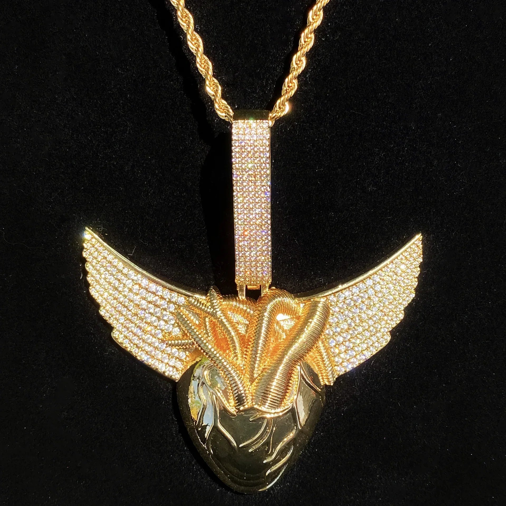 Men's "Freedom & Passion" Necklace | Premium Real Copper CZ Angel Wings - CaratixJewelry