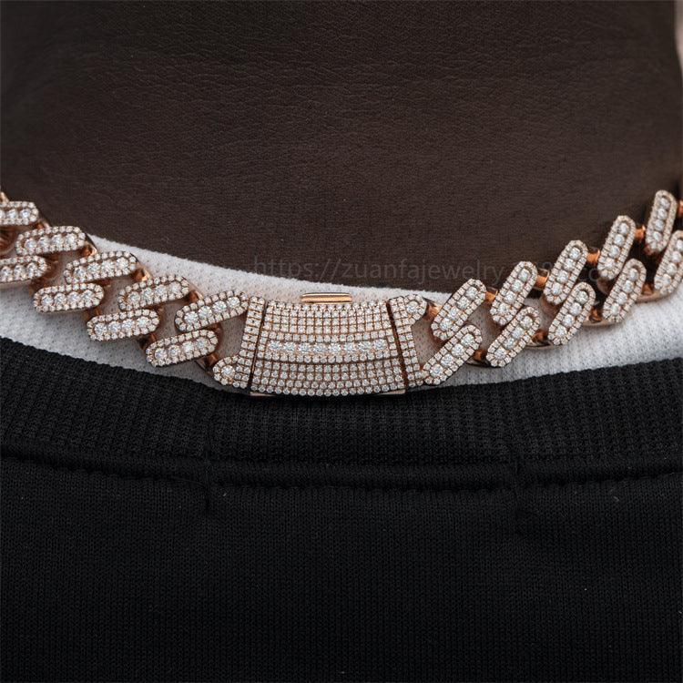15mm Moissanite Cuban Link Necklace | S925 Silver Iced Out Hip Hop Chain - CaratixJewelry
